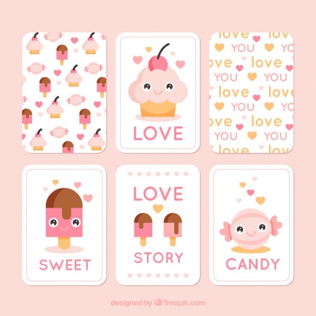 Free vector love cards with delicious desserts