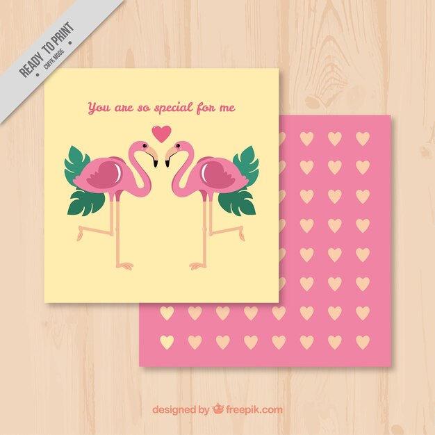 Love cards with flamingos and hearts