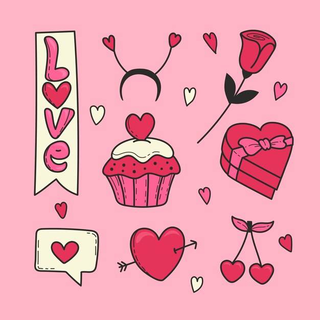 Бесплатное векторное изображение Набор элементов мультфильма любви