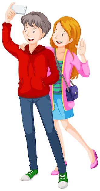 Free vector love couple taking picture from cellphone