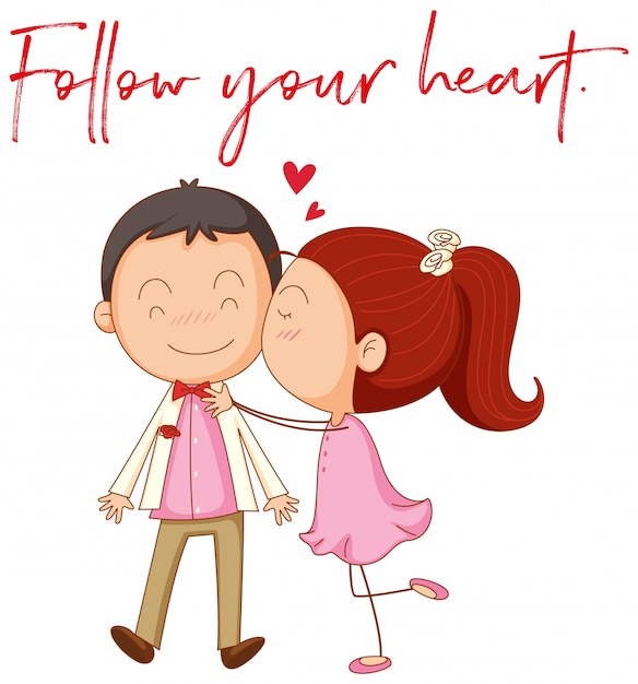 Бесплатное векторное изображение Любовь пара с фразой следовать за своим сердцем