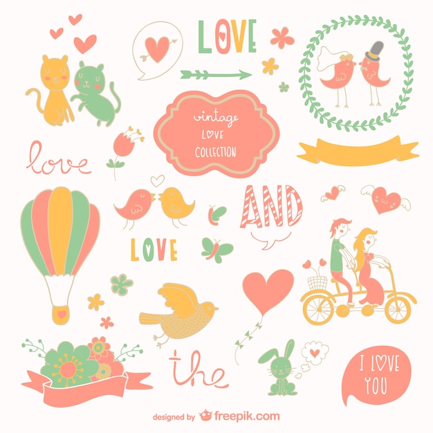 Disegni grafica amore vector set