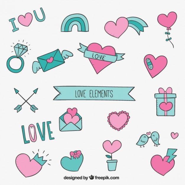 Free vector love elements in turquoise and pink colors