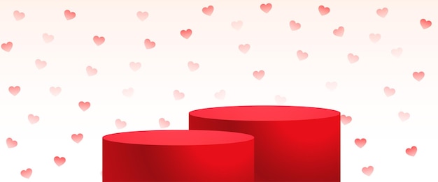 Free vector love heart pattern banner with 3d podium platform