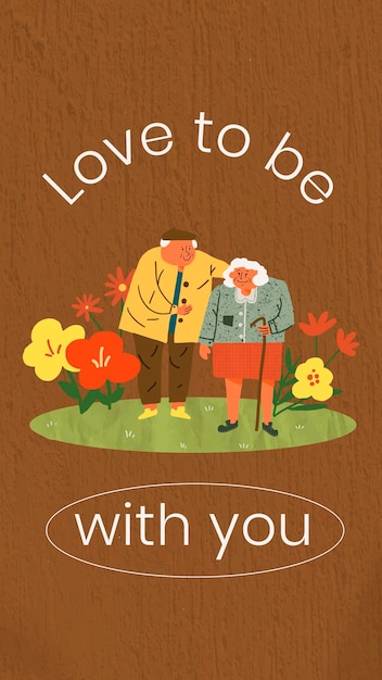 Free vector love instagram story template, old couple illustration with romantic quote vector