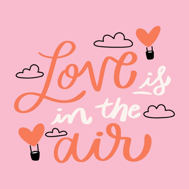 Love is in the air lettering on pink background