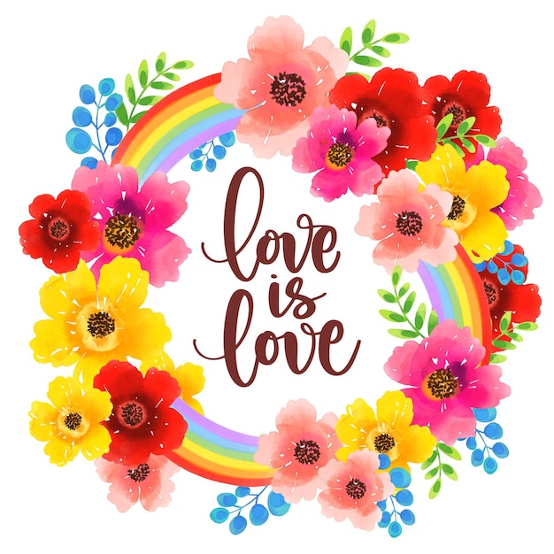 Love is love pride calligraphy watercolour flowers