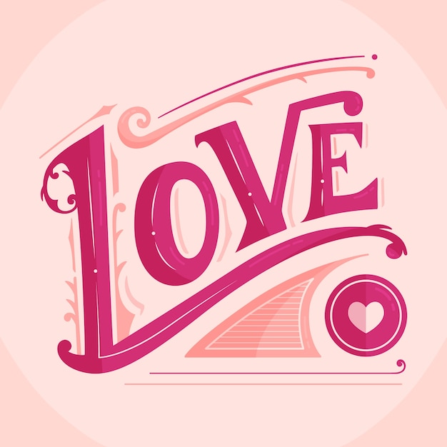 Love lettering in vintage style on pink background