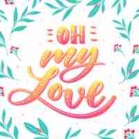 Free vector love lettering with gradient design and leaves