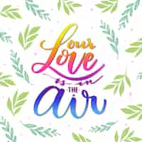 Free vector love lettering with leaves design