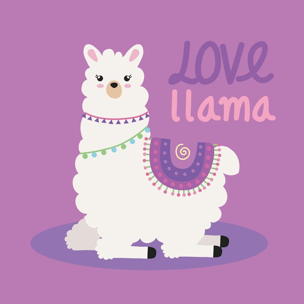 Free vector love llama lettering animal poster