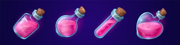 Love potion bottles set isolated on background