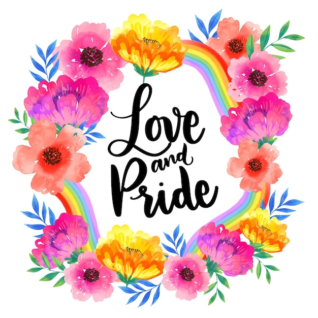 Love and pride lettering watercolour flowers
