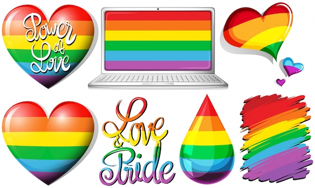 Love and pride with hearts and rainbow objects illustration