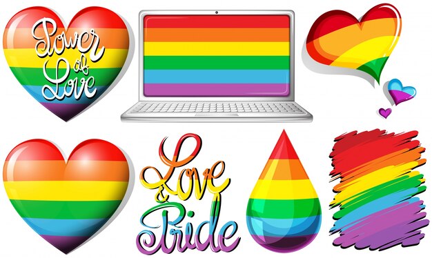 Love and pride with hearts and rainbow objects illustration