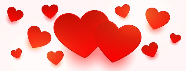 Free vector love red hearts floating on white banner design