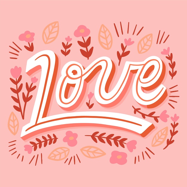 Free vector love and small leaves lettering