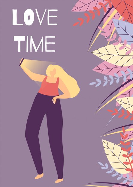Free Vector love time flat cartoon woman motivational banner