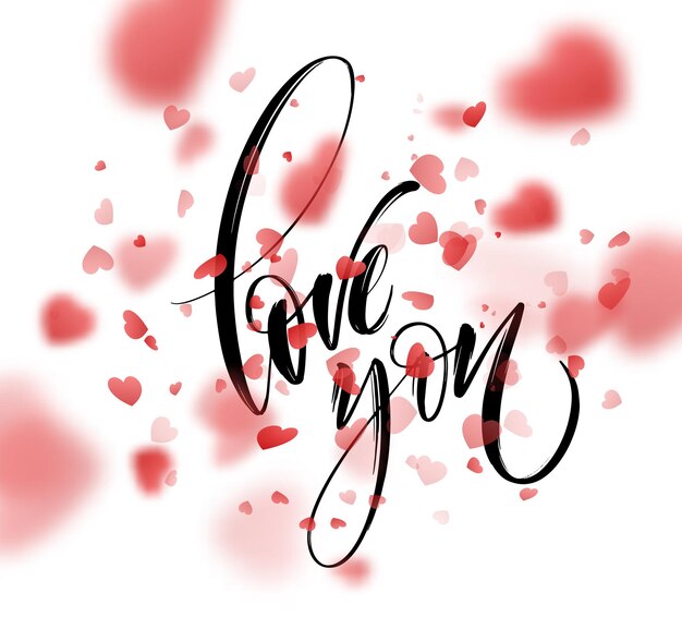 Love word hand drawn lettering with red heart. Vector illustration EPS10