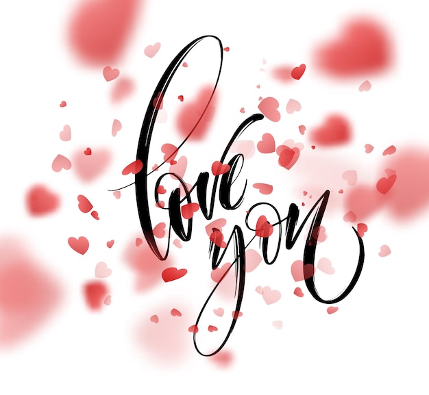 Love word hand drawn lettering with red heart. Vector illustration EPS10