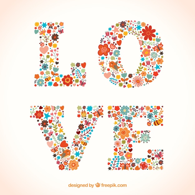 Free vector love word made of flowers