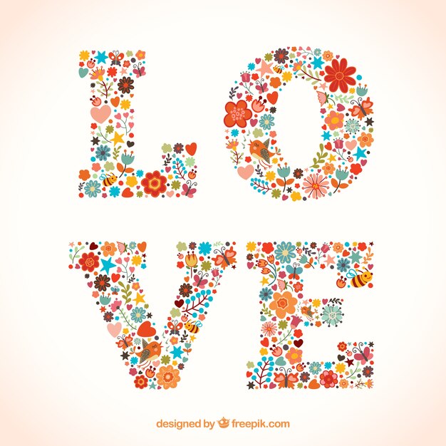 Love word made of flowers