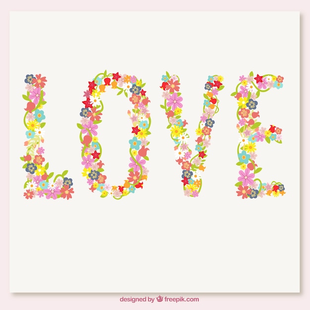 Free vector love word made up of flowers