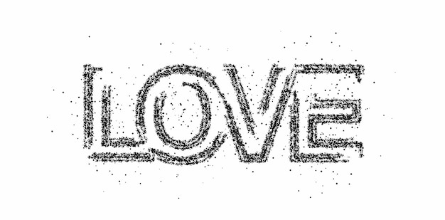 Parola di amore iscrizione di particelle. testo. disegno vettoriale