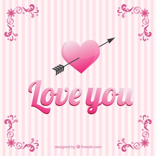 Free vector love you card with pink strippes