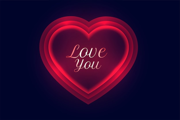 Love you message in glowing red neon hearts background