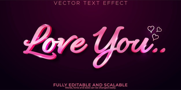 Люблю тебя, текстовый эффект, редактируемый милый и романтический стиль текста