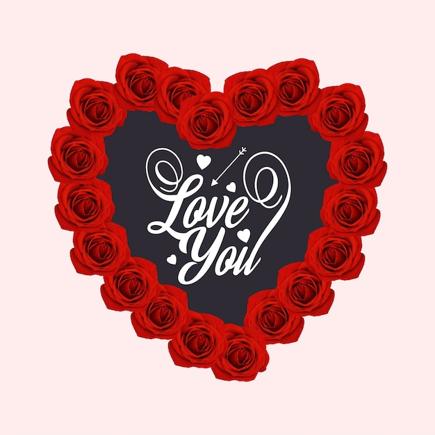 Free vector love you with heart and roses