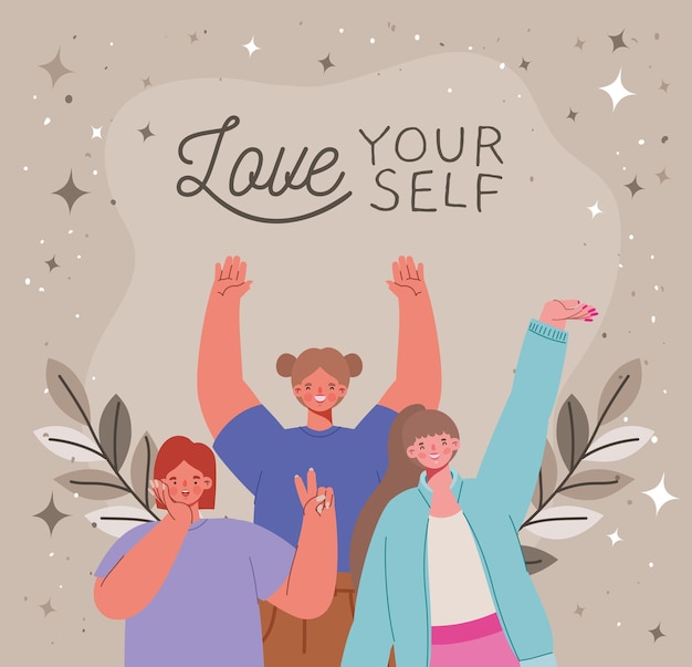 love yourself card with women group