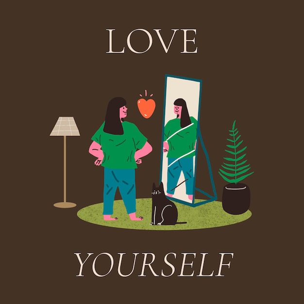 Love yourself instagram post template, self-love concept with woman illustration vector