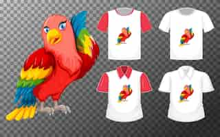 Free vector lovebird cartoon character with many types of shirts