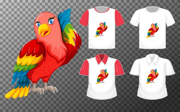 Lovebird cartoon character with many types of shirts