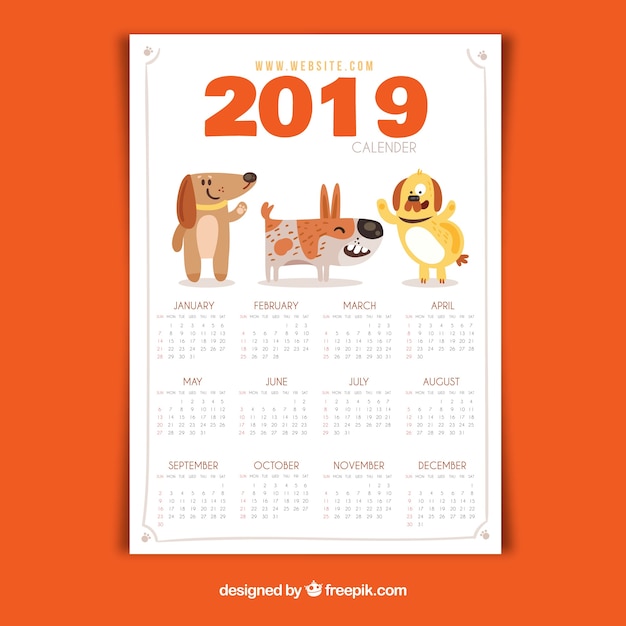 Vettore gratuito bel calendario 2019 con design piatto