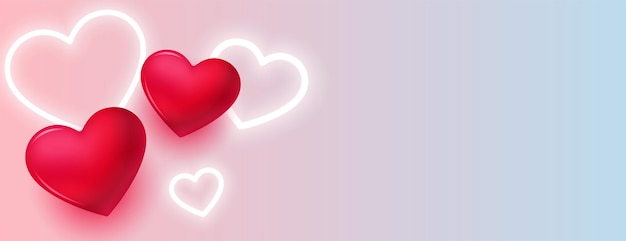 Lovely 3d and neon hearts wide valentines day banner