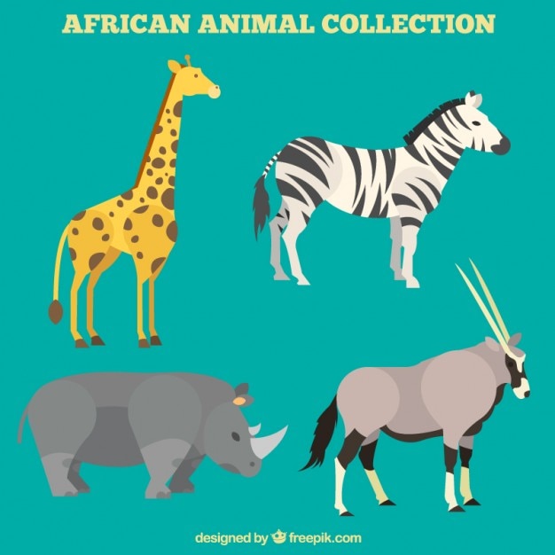 無料ベクター フラットなデザインに設定された素敵なアフリカの動物