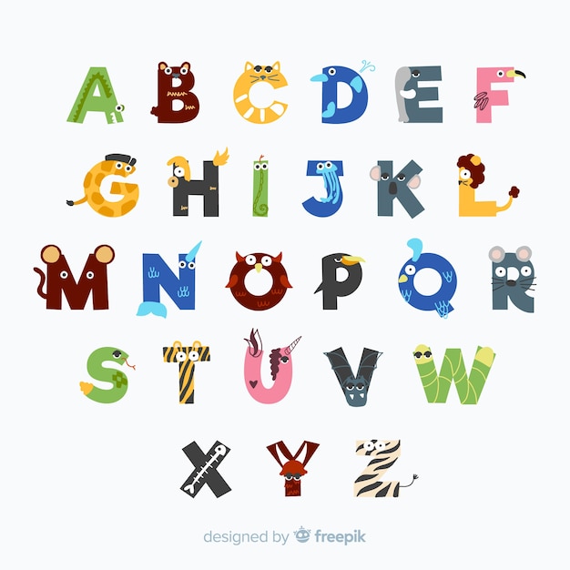 Free vector lovely alphabet with animal letters