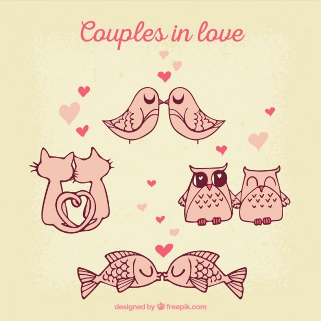 Free vector lovely animals couples in love