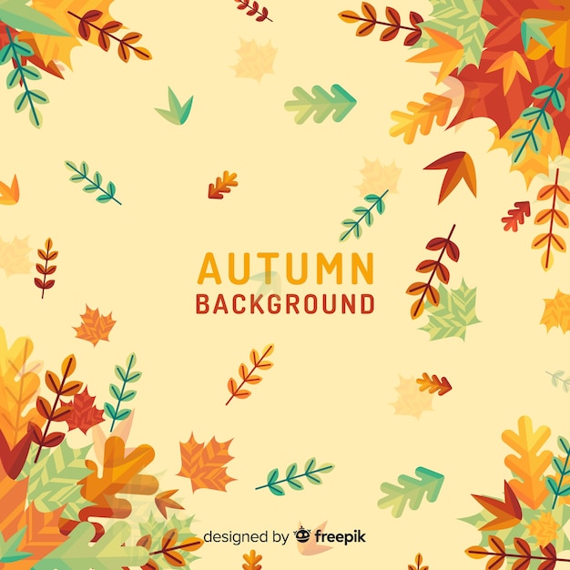 無料ベクター 暖かい色の葉と素敵な秋の背景