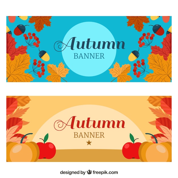 Lovely autumn banners with flat design