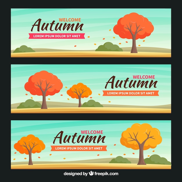 Lovely autumn banners with flat design