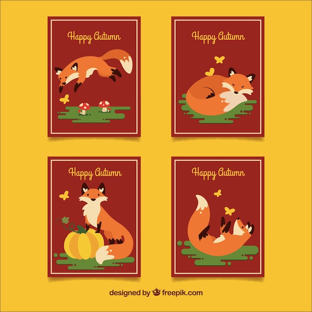 Lovely autumn card collection with flat design