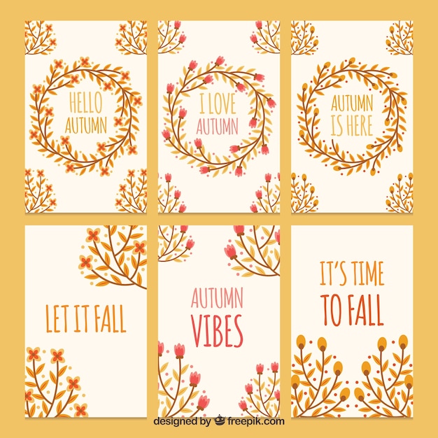 Free vector lovely autumn cards with elegant style