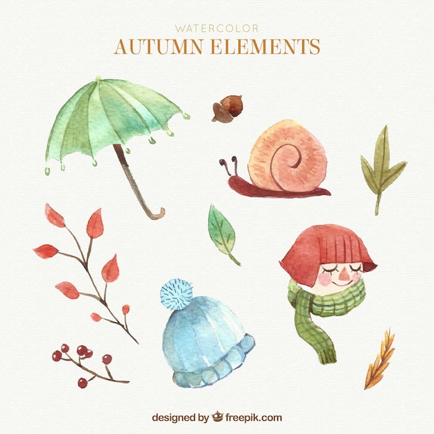 Lovely autumn elements with watercolor style