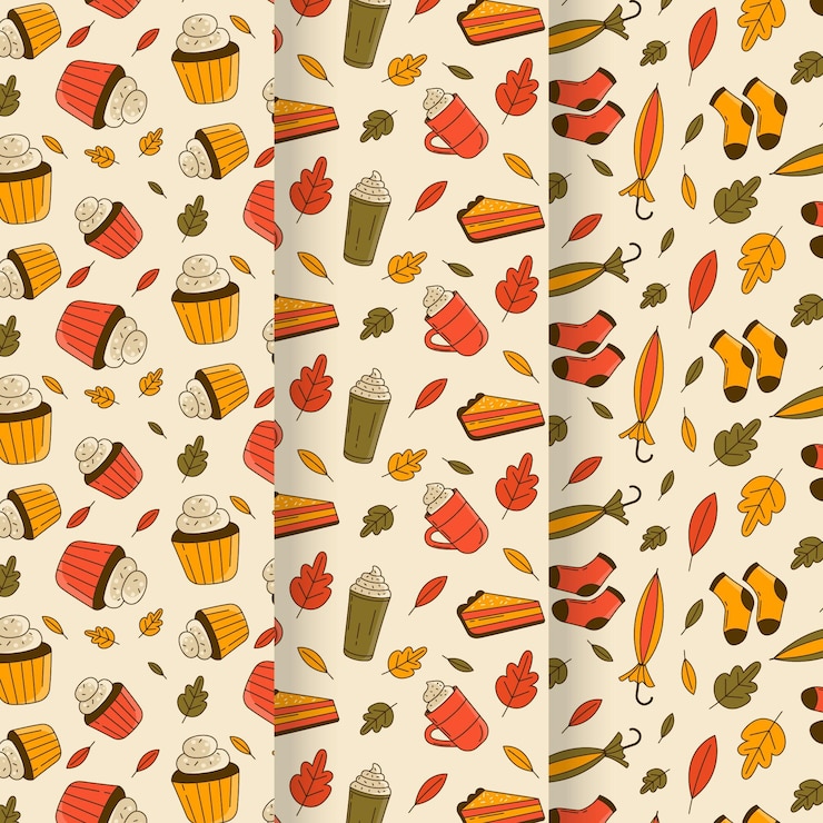 Free Vector lovely autumn pattern collection with leaves