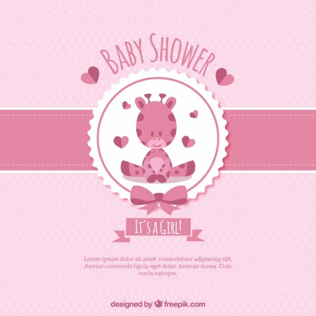 Free vector lovely baby giraffe pink card