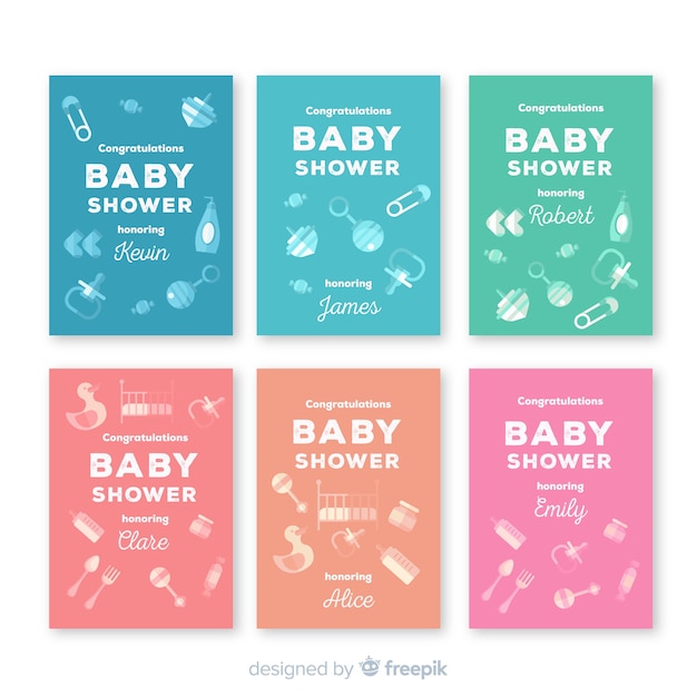 Lovely baby shower card collection with flat design